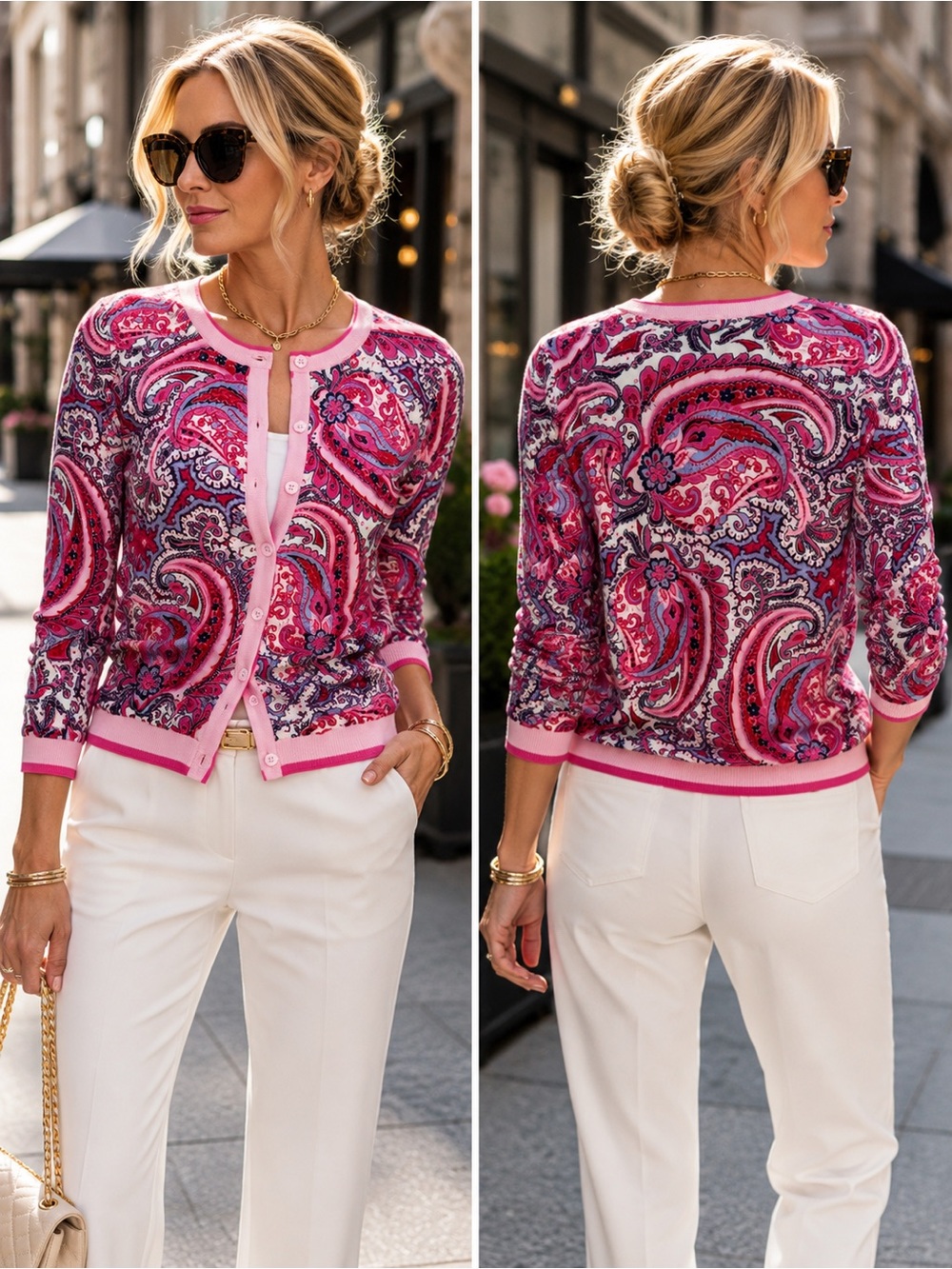 Talbots Charming Cardigan Paisley Print Pink Button Front XS NWT